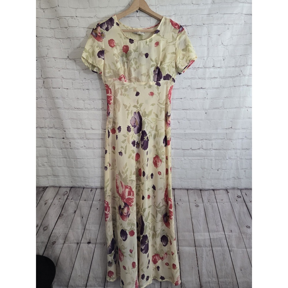 Vtg 90's Babydoll Grunge Floral Dress Sz M Cottagecore Prairie Butter Yellow